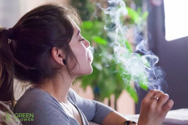 women exhaling cigarette smoke