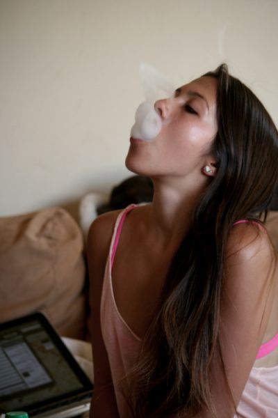 girl smokes first cigarette