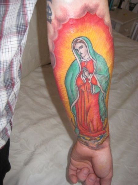 virgin mary sleeve tattoo
