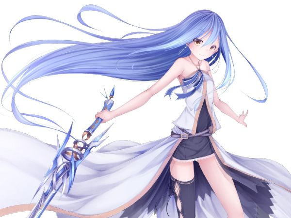 pretty anime girl with blue hair