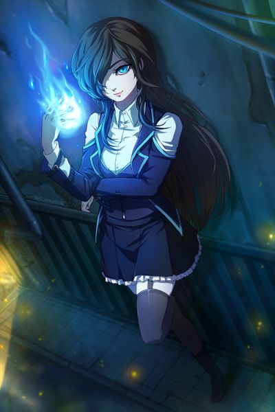 anime girl with blue eyes and black hair