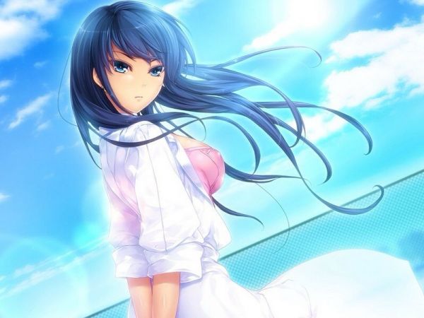 blue anime girl with short hair