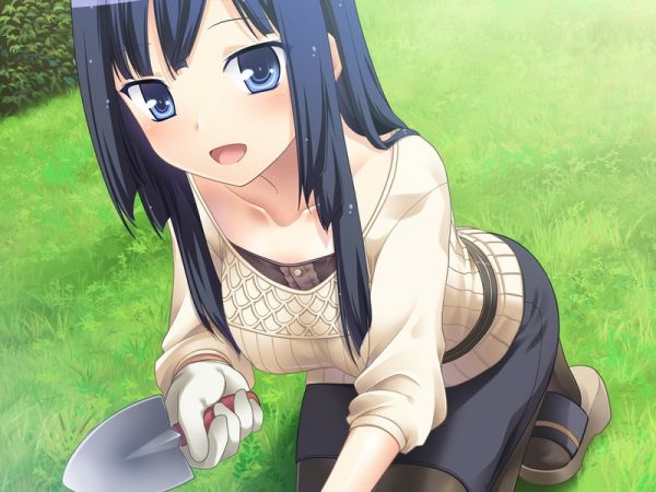 shy anime girl with blue hair