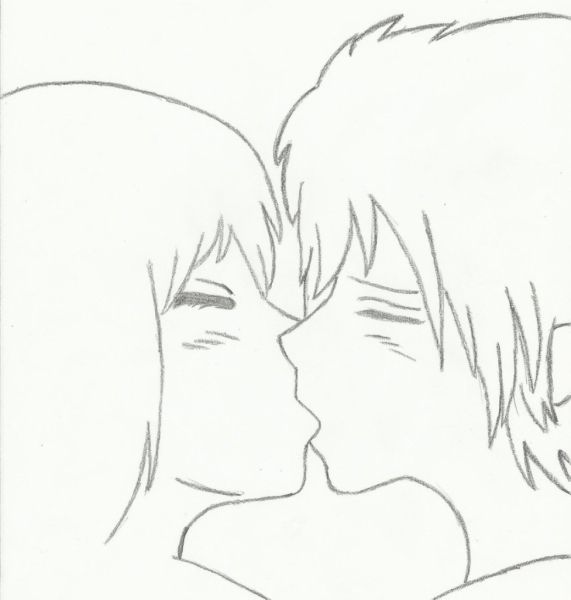 cute anime couple outline