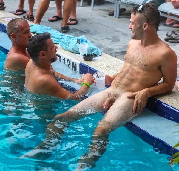 mature gay naked pool party