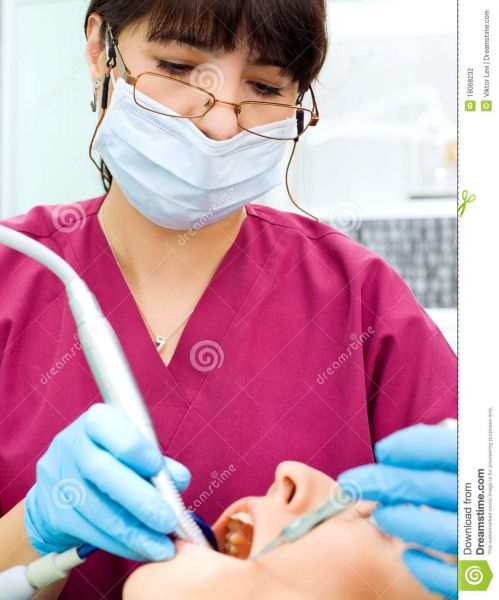 female dentist gloves and mask