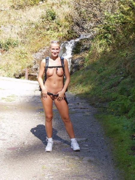 wife hiking nude