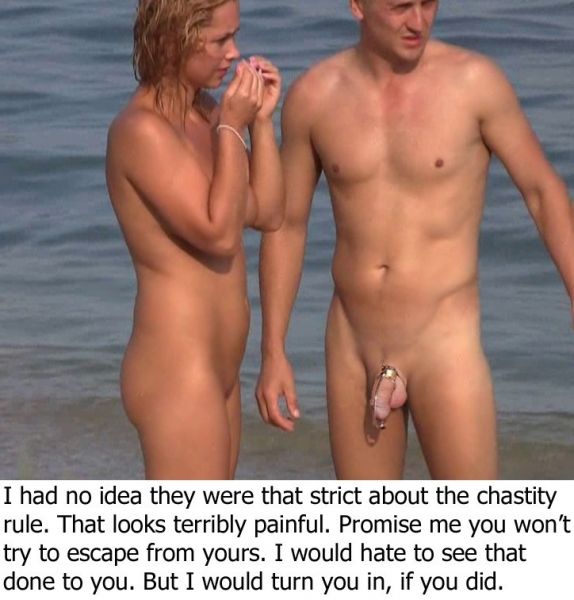 nude men in chastity in public