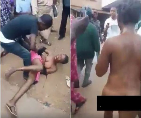 woman stripped naked in public