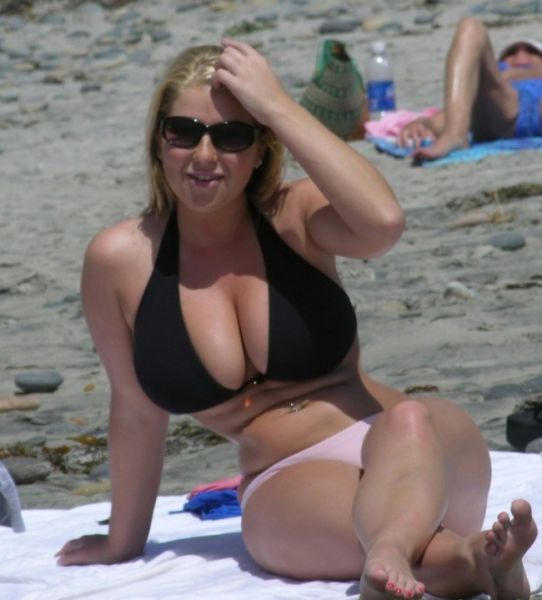 big tits bent over beach