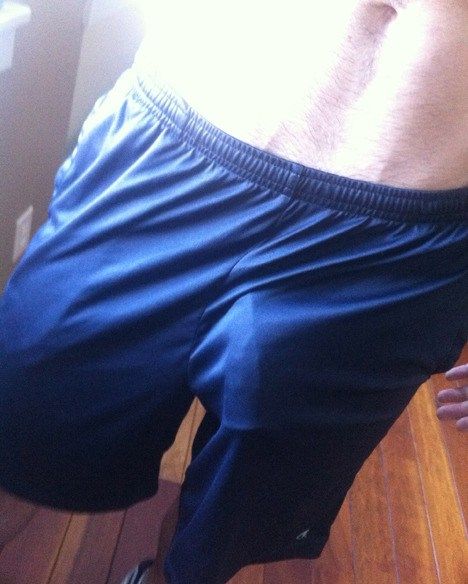 naked gym shorts cock bulge