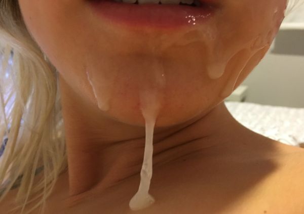 cock dripping cum into mouth