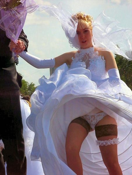 wedding short dress windy day