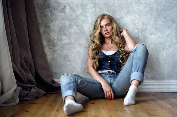 beautiful blonde in denim jeans