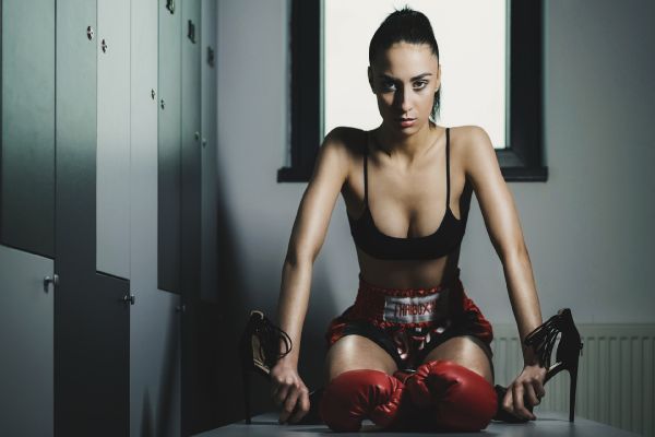 models in boxing gloves