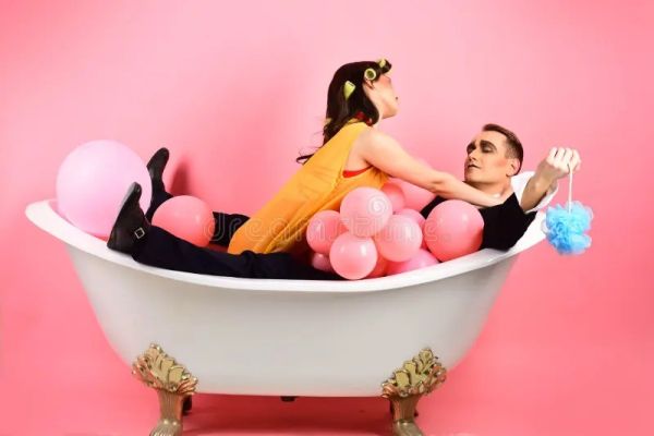taking bubble bath together