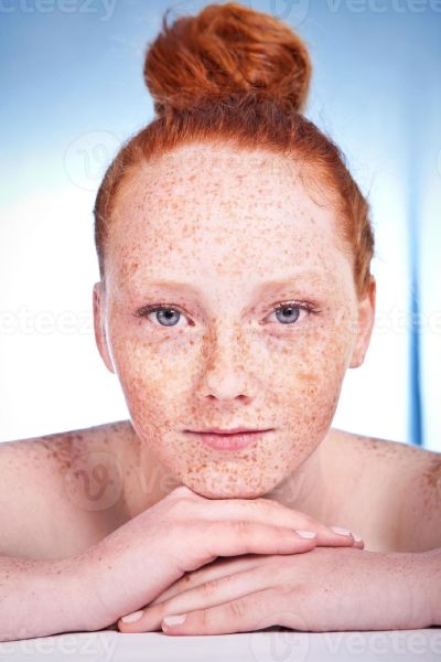 pretty girl with nose freckles