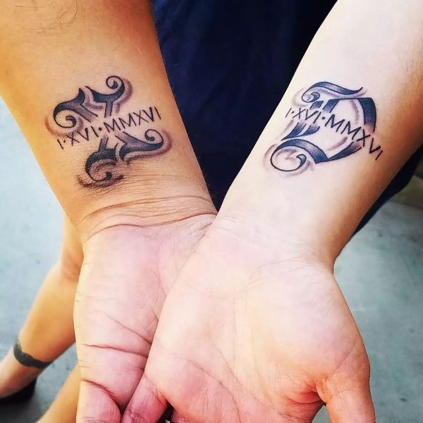 couples heart and key tattoos