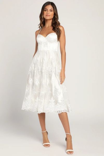 white lace up dress