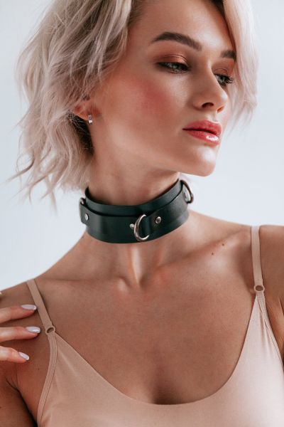 putting collar on woman gif