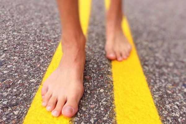 walking barefoot in the forest